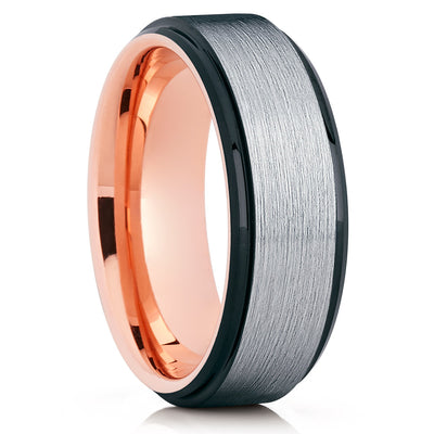 Rose Gold Tungsten - Tungsten Wedding Band - Black Ring - Men's Band - Clean Casting Jewelry