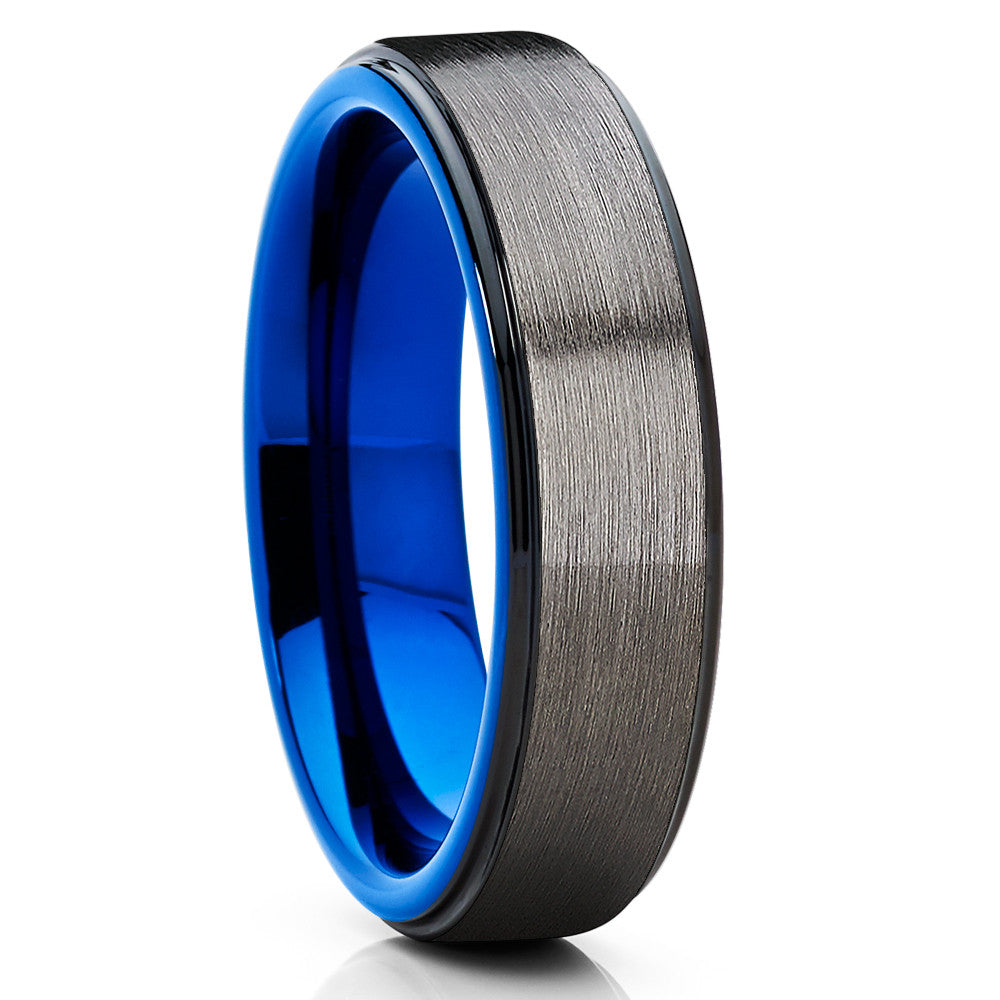 Blue Tungsten Wedding Band - Gray Tungsten Ring - Black Tungsten - Clean Casting Jewelry