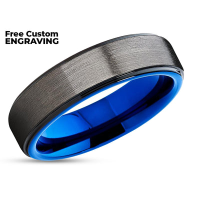 Blue Tungsten Ring - Gunmetal Wedding Band - Blue Tungsten Band - Tungsten Carbide
