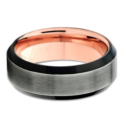 Black Tungsten Ring - Men's Wedding Ban d- Gunmetal Ring - Rose Gold - Clean Casting Jewelry