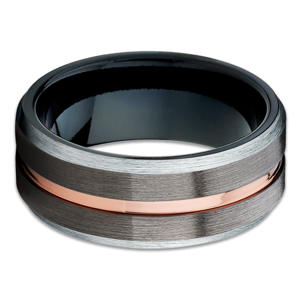 Black Tungsten Wedding Band - Rose Gold Tungsten - Gunmetal Ring - Brush - Clean Casting Jewelry