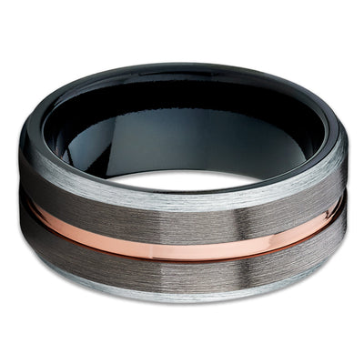 Black Tungsten Wedding Band - Rose Gold Tungsten - Gunmetal Ring - Brush - Clean Casting Jewelry