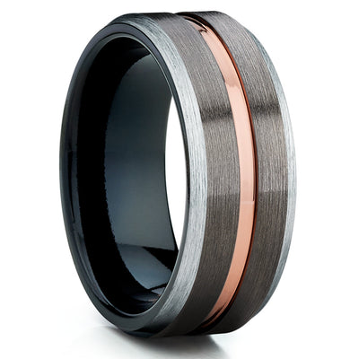 Black Tungsten Wedding Band - Rose Gold Tungsten - Gunmetal Ring - Brush - Clean Casting Jewelry