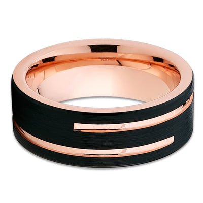 8mm Rose Gold Tungsten Wedding Band - Black Tungsten - Men's Ring - Clean Casting Jewelry