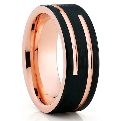 8mm Rose Gold Tungsten Wedding Band - Black Tungsten - Men's Ring - Clean Casting Jewelry