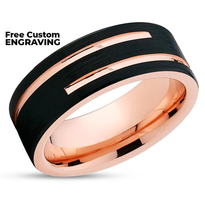 8mm Rose Gold Tungsten Wedding Band - Black Tungsten - Men's Ring - Black Wedding Ring