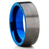 Blue Tungsten Wedding Band - Gunmetal Ring - Gray Tungsten - Brush - Clean Casting Jewelry