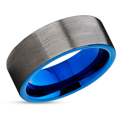Blue Wedding Band - Tungsten Wedding Ring - Gunmetal Wedding Ring - Brush Ring