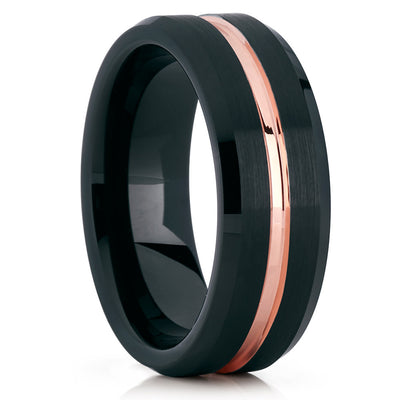 Black Tungsten Wedding Band - Rose Gold Tungsten - Black Tungsten Ring - Clean Casting Jewelry