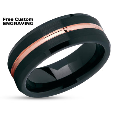 Black Tungsten Wedding Band - Rose Gold Tungsten - Black Tungsten Ring - Black Ring