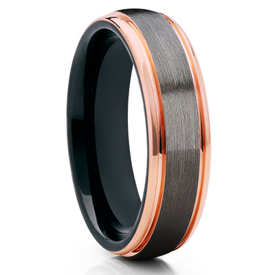 Gray Tungsten Wedding Band - Rose Gold - Gunmetal Ring - Black Tungsten - Clean Casting Jewelry