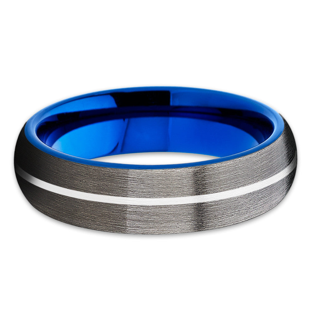 6mm - Blue Tungsten Wedding Band - Gray Tungsten Ring - Gunmetal - Clean Casting Jewelry