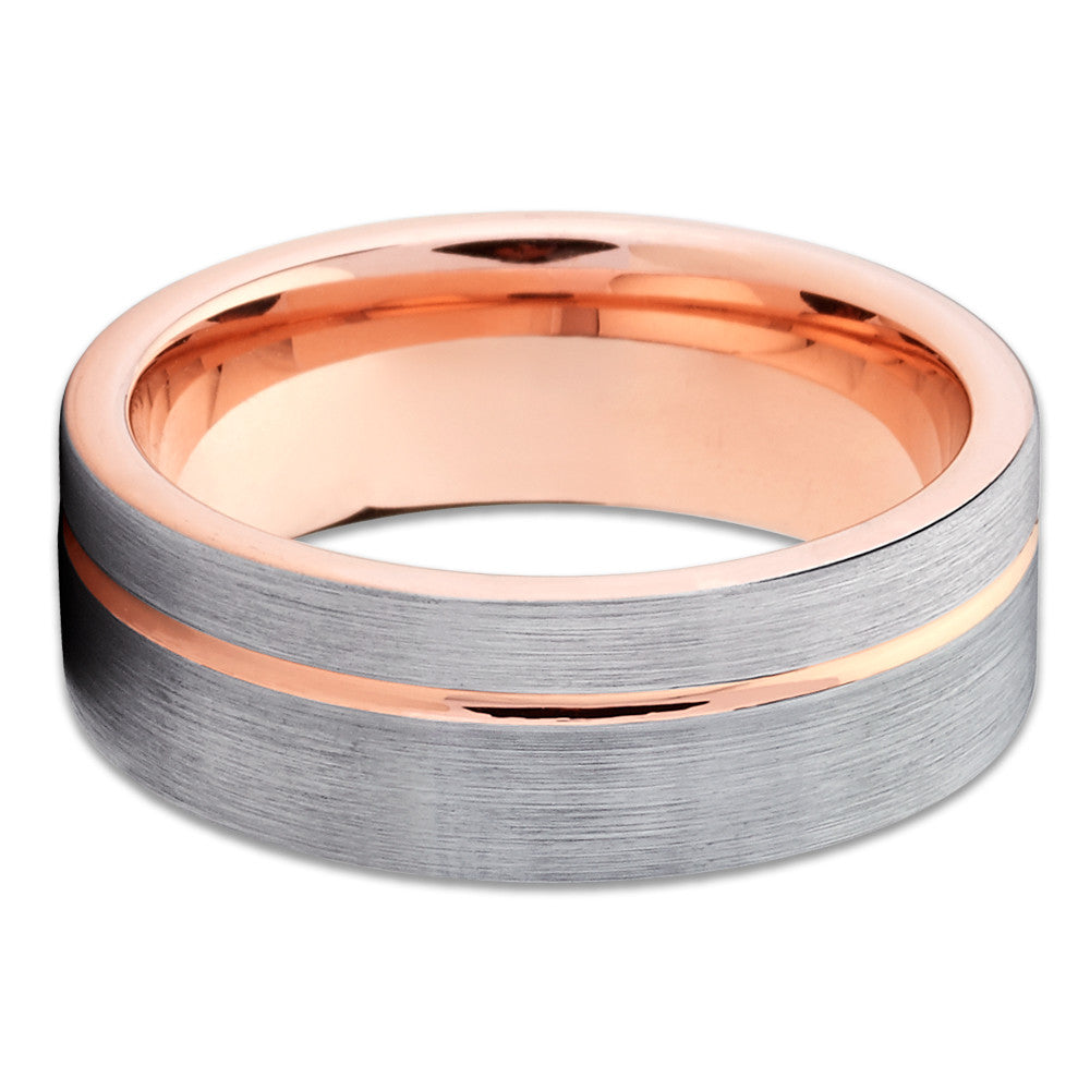 8mm Rose Gold Tungsten Wedding Band - Offset Groove - Rose Gold Tungsten - Clean Casting Jewelry