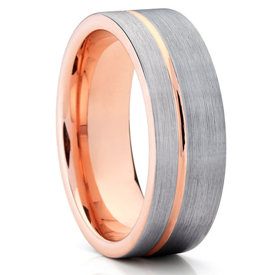 8mm Rose Gold Tungsten Wedding Band - Offset Groove - Rose Gold Tungsten - Clean Casting Jewelry