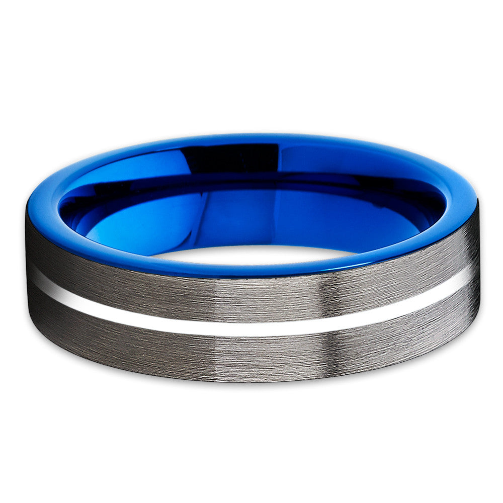 6mm - Blue Tungsten Wedding Band - Gray Tungsten Ring - Black Tungsten - Clean Casting Jewelry