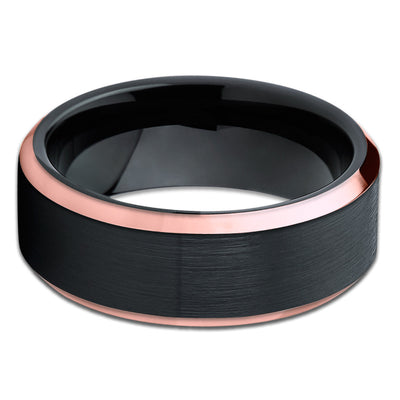 Black Tungsten Wedding Band - Black Tungsten Ring - Brushed - Rose Gold - Clean Casting Jewelry