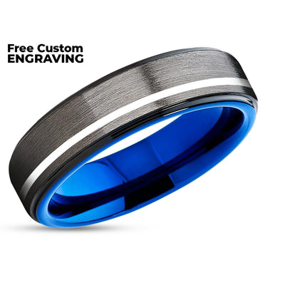 Blue Wedding Ring - Gunmetal Wedding Ring - Blue Tungsten Ring - Wedding Band