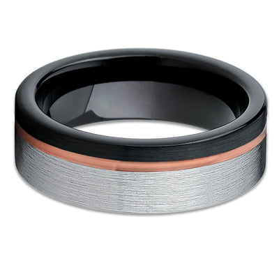 Black Tungsten Wedding Band - Rose Gold Tungsten - Black Tungsten Ring - Clean Casting Jewelry