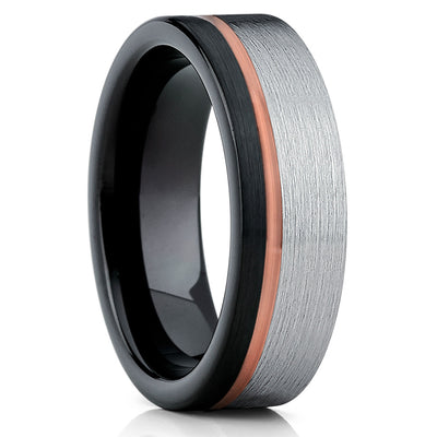 Black Tungsten Wedding Band - Rose Gold Tungsten - Black Tungsten Ring - Clean Casting Jewelry