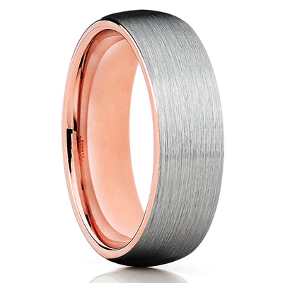 Rose Gold Tungsten Wedding Band - Silver Brush - Rose Gold Tungsten - Clean Casting Jewelry