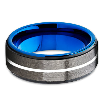 Blue Tungsten Wedding Band - Gunmetal Ring - Blue Tungsten Band - 8mm - Clean Casting Jewelry