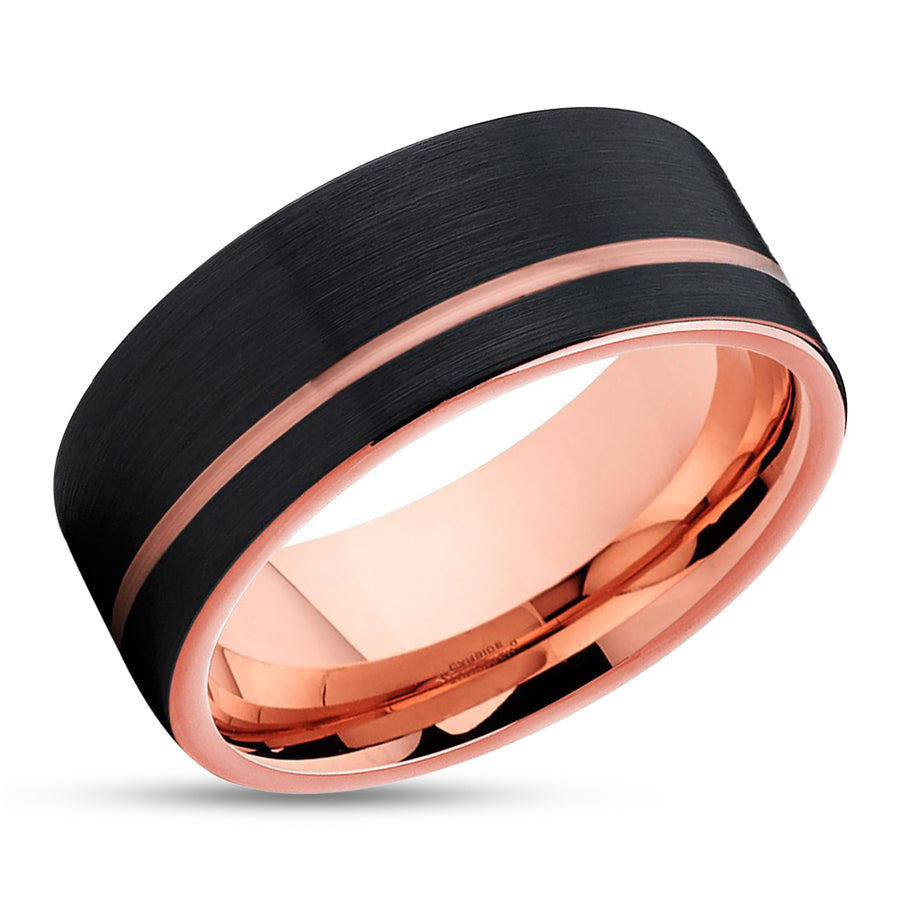 Rose Gold Tungsten Wedding Band - Men's Ring - Black Tungsten Ring -  Black Ring