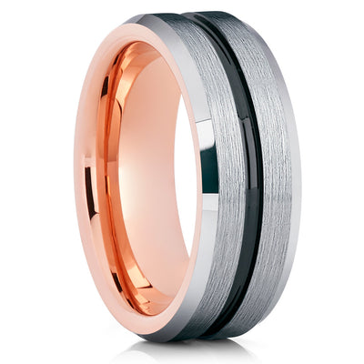 Rose Gold Tungsten Wedding Band - Black Tungsten - Silver Tungsten Band - Clean Casting Jewelry