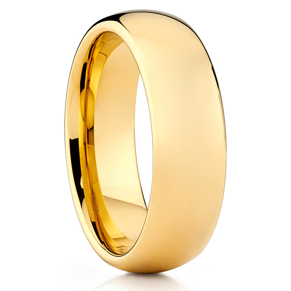 Yellow Gold Tungsten Ring - Tungsten Wedding Band - Dome Tungsten Ring - Clean Casting Jewelry