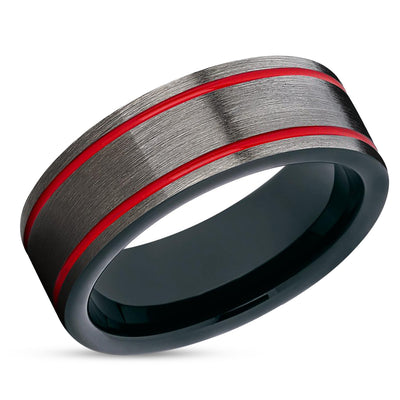 Red Tungsten Ring - Red Tungsten Wedding Band - Black Tungsten Ring - Gunmetal