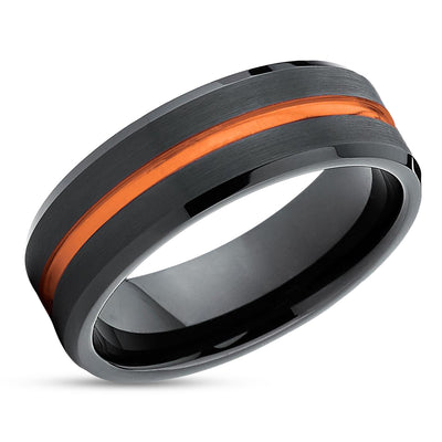 Orange Tungsten Wedding Band - Tungsten Carbide - Black Tungsten Ring Unique
