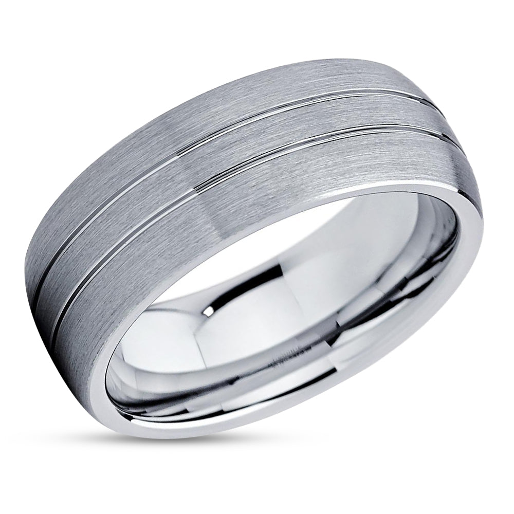 8mm Wedding Ring - Tungsten Wedding Band - Silver Tungsten Ring - Tungsten Carbide