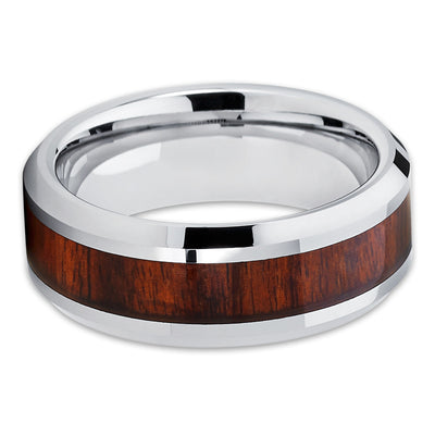 Koa Wedding Band - Koa Wood Ring - Tungsten Wedding Band - 8mm - Clean Casting Jewelry