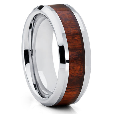 Koa Wedding Band - Koa Wood Ring - Tungsten Wedding Band - 8mm - Clean Casting Jewelry