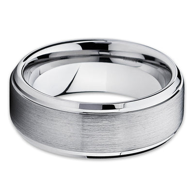 Silver Tungsten Ring - Men's Tungsten Band - Gray Tungsten Band - Brush - Clean Casting Jewelry