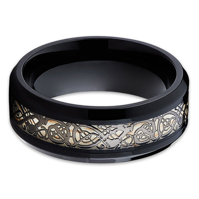 Black Tungsten Ring- Dragon Inlay - Tungsten Wedding Band - Unisex - Clean Casting Jewelry