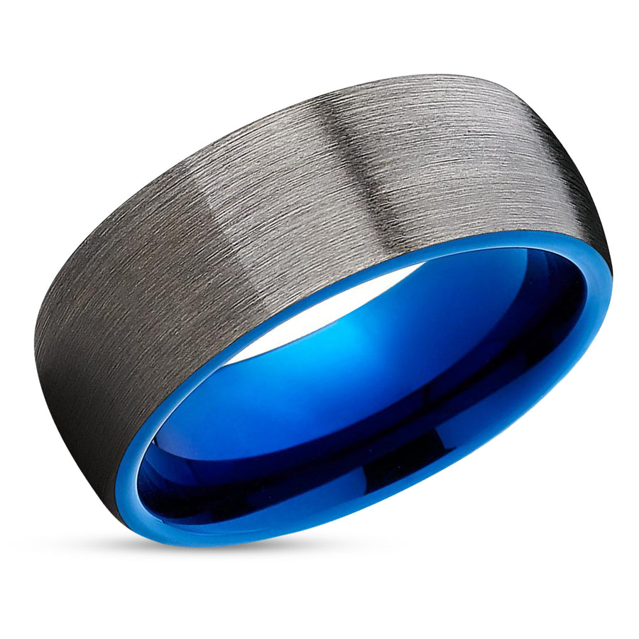 Blue Wedding Ring - Blue Tungsten Ring - Blue Wedding Band - Gunmetal Tungsten Ring