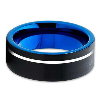 Blue Tungsten Wedding Band - Black Tungsten Ring - Black Brush Ring - Clean Casting Jewelry