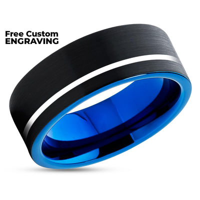 Blue Tungsten Wedding Band - Black Tungsten Ring - Blue Wedding Ring - Tungsten Band