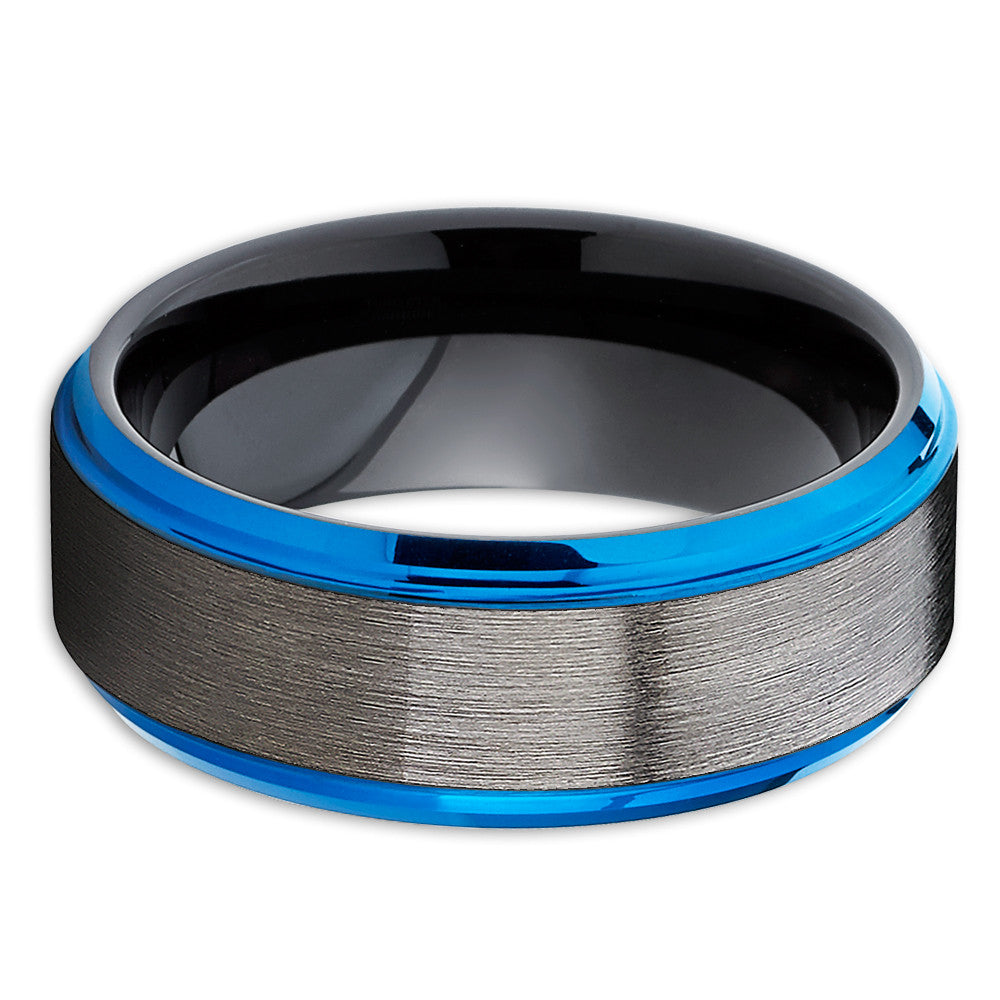 Blue Tungsten Ring - Tungsten Wedding Band - Gunmetal  - Black Tungsten - Clean Casting Jewelry