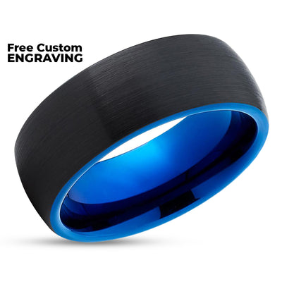 Blue Tungsten Ring - Black Wedding Band - Blue Wedding Ring - Tungsten Ring
