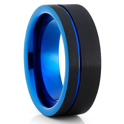 Blue Tungsten Ring - Black Tungsten - Tungsten Wedding Band - Black Ring - Clean Casting Jewelry