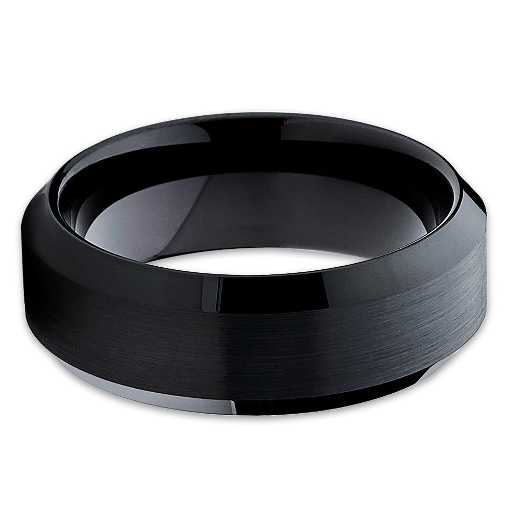 Black Tungsten Wedding Band - Beveled Edges - Men's Tungsten Ring Unique - Clean Casting Jewelry