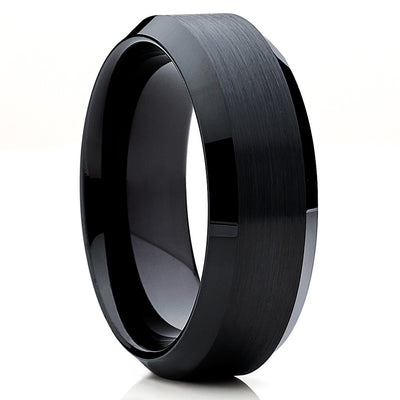 Black Tungsten Wedding Band - Beveled Edges - Men's Tungsten Ring Unique - Clean Casting Jewelry