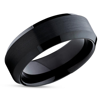 Black Tungsten Wedding Band - Beveled Edges - Men's Tungsten Ring Unique - Black Band