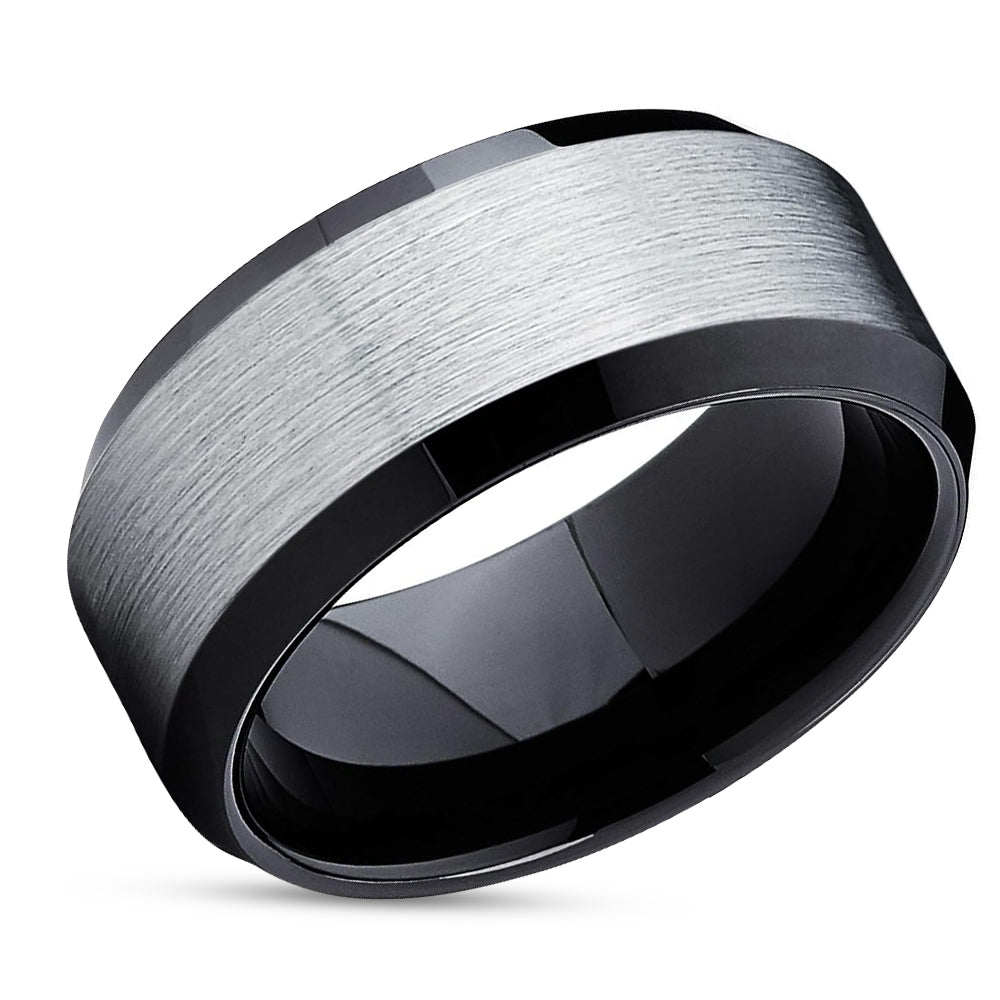 Black Tungsten Ring - Black Wedding Ring - Silver Wedding Ring - Black Tungsten Ring