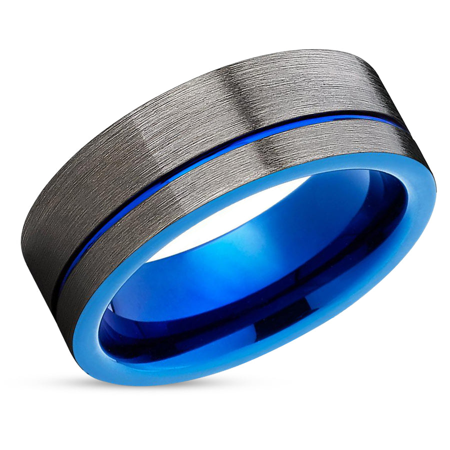 Gunmetal Wedding Band - Blue Tungsten Ring - Tungsten Wedding Ring - Blue Band
