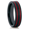 6mm - Red Tungsten Wedding Ring - Black Tungsten Ring - Brush Band - Clean Casting Jewelry