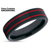 Black Tungsten Ring - Red Wedding Ring - Tungsten Carbide Ring - Red Tungsten Ring