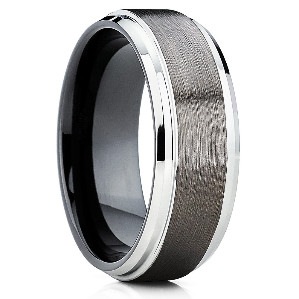 Black Tungsten Band - Men's Tungsten Ring - Gunmetal Ring - 8mm - Clean Casting Jewelry