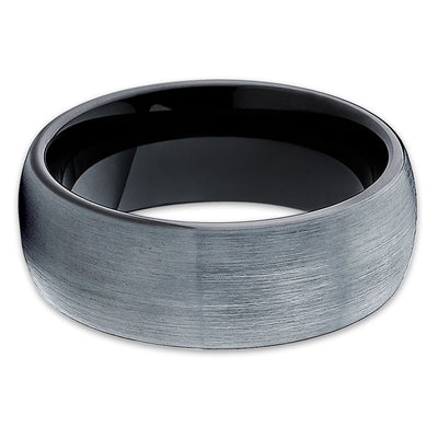 Gray Tungsten Wedding Band - Black Ring - Tungsten Wedding Ring Dome - Clean Casting Jewelry